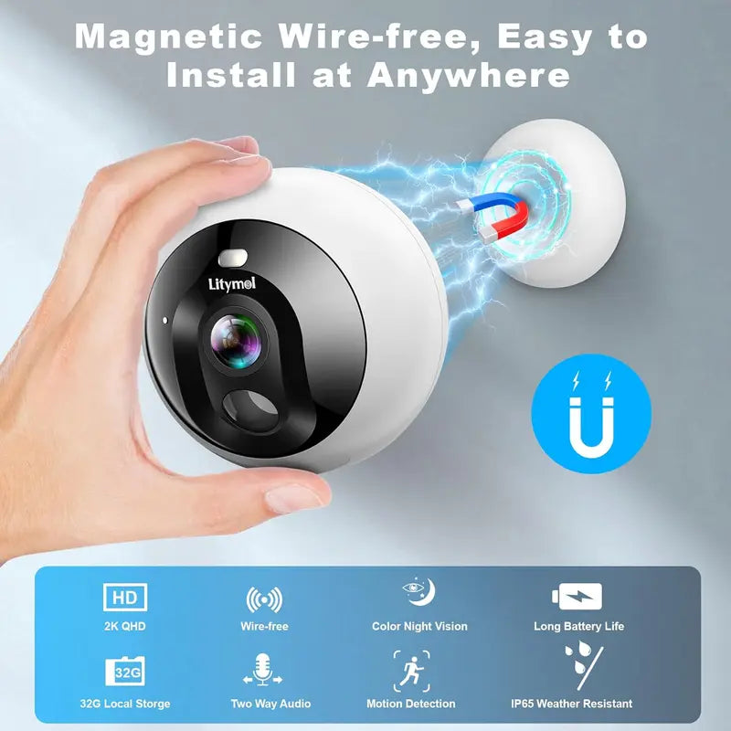 Magnetic Wireless Window Camera – 2K, AI Detection, Color Night Vision! 🔍🔋